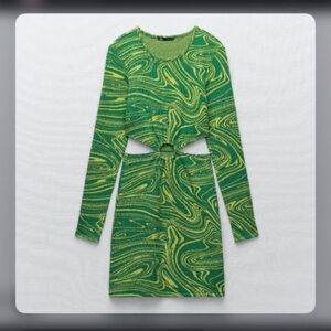 Zara Green and Yellow Swirl Mini Dress